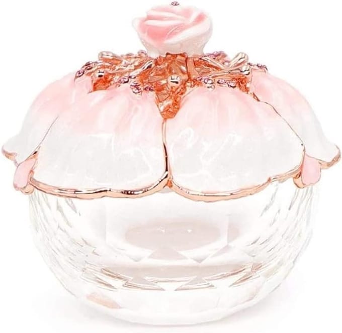 Sieradendoos Glas - Juwelendoosje Organizer - Sieraden Opbergen - Hollow Rose Design - 5x7.3cm - Roze