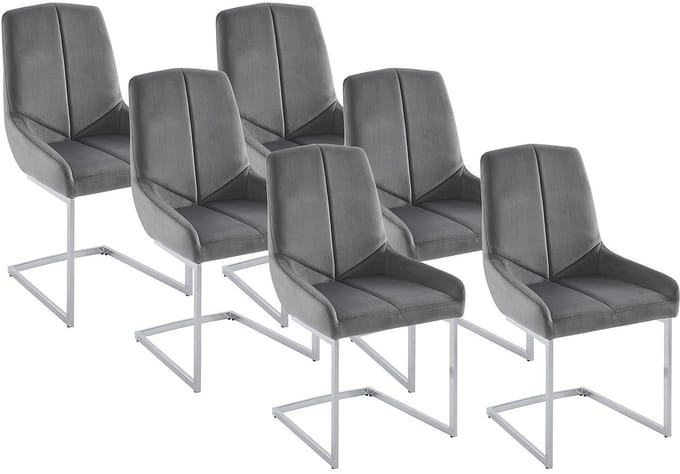 Vente-unique Set van 6 stoelen van fluweel en metaal - Grijs - BERLONA