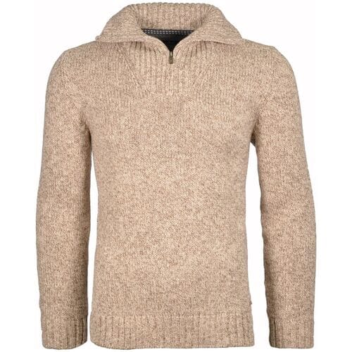Ragman Trui Troyer Zip Cotton Knit Pullover Elbow Patches Beige Melange / male