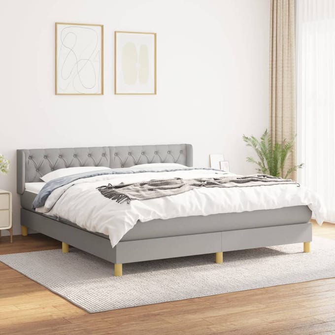 vidaXL - Boxspring - met - matras - stof - lichtgrijs - 160x200 - cm