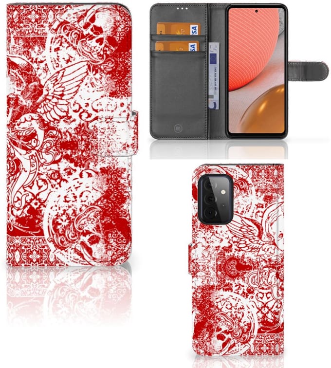 Telefoonhoesje met Naam Samsung Galaxy A72 Angel Skull Rood