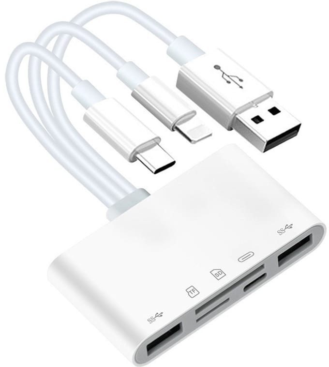 Oneay 5-in-1 Type-C camera-, SD-, TF- en USB-C-kaartlezeradapter, geschikt voor mobiele telefoons/tablets/Android/Mac/computers/MacBooks, ondersteunt SD/Micro SD/SDHC/SDXC/MMC en USB OTG.