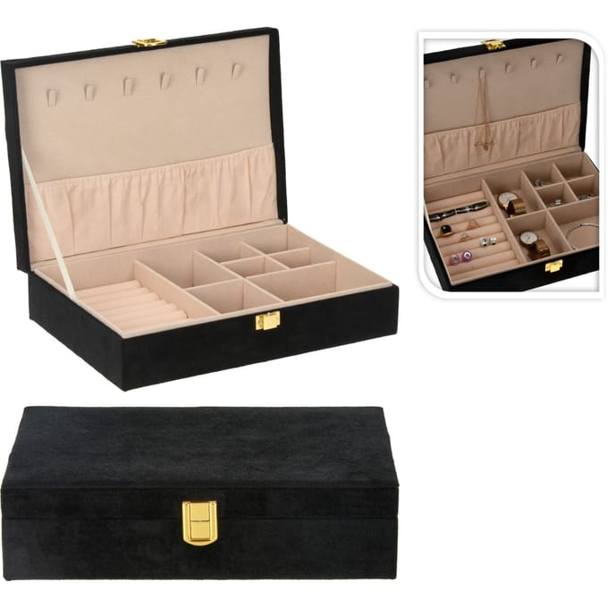 Sieradenbox/juwelendoos zwart fluweel 28 x 19 x 7 cm - Sieraden opslag doosje