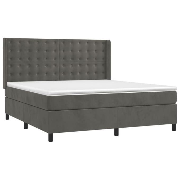 vidaXL - Boxspring - met - matras - fluweel - donkergrijs - 160x200 - cm