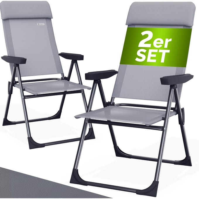 Casaria Tuinstoelen 2 Stuks - Opvouwbaar 7 x Verstelbaar – Grijs