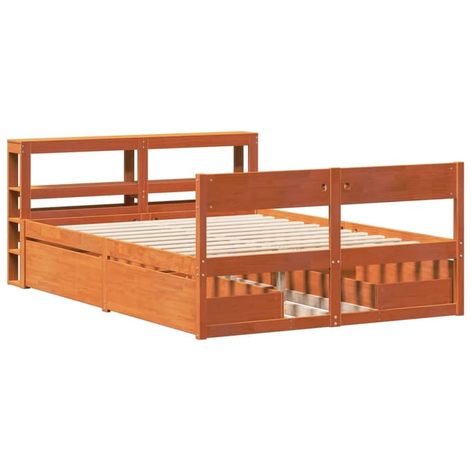 vidaXL - Bed - met - matras - massief - grenenhout - wasbruin - 140x190 - cm