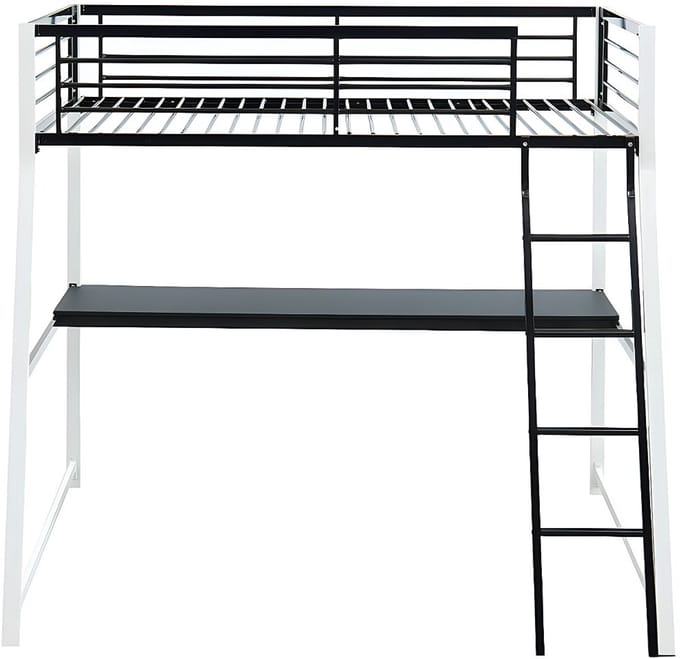 Vente-unique Hoogslaper metaal zwart, wit 90 x 190 cm