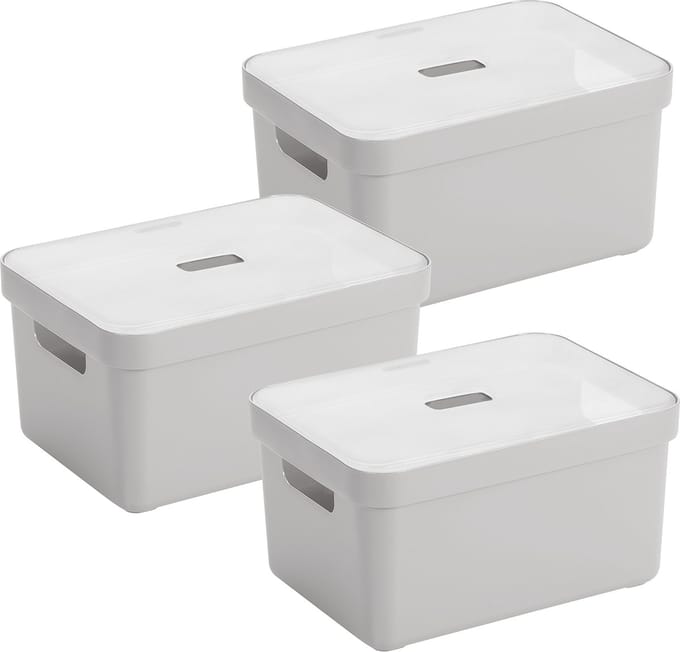 Sunware Sigma Home opbergbox 5L - Set van 3 - Grijs/Transparant