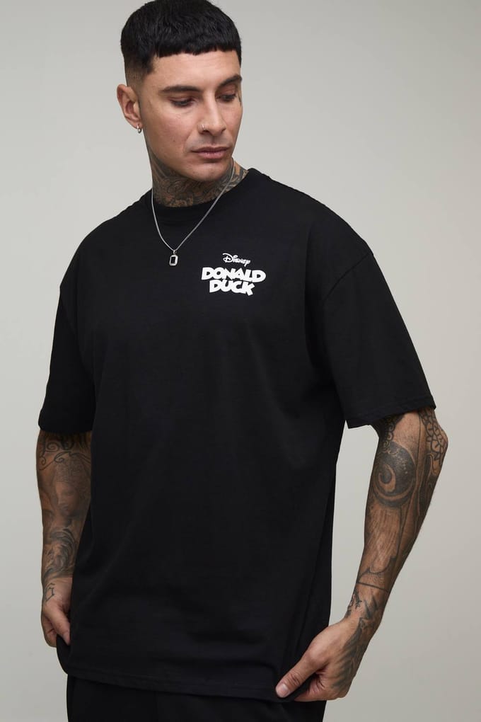 Lang Oversized Donald Duck Licentie Print T-shirt | Black | Size Medium