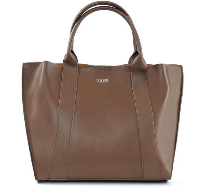 Solier FL30 Serena - Leren dames shopper - Geschikt voor A4 - Met verstelbare schouderriem - Bruin