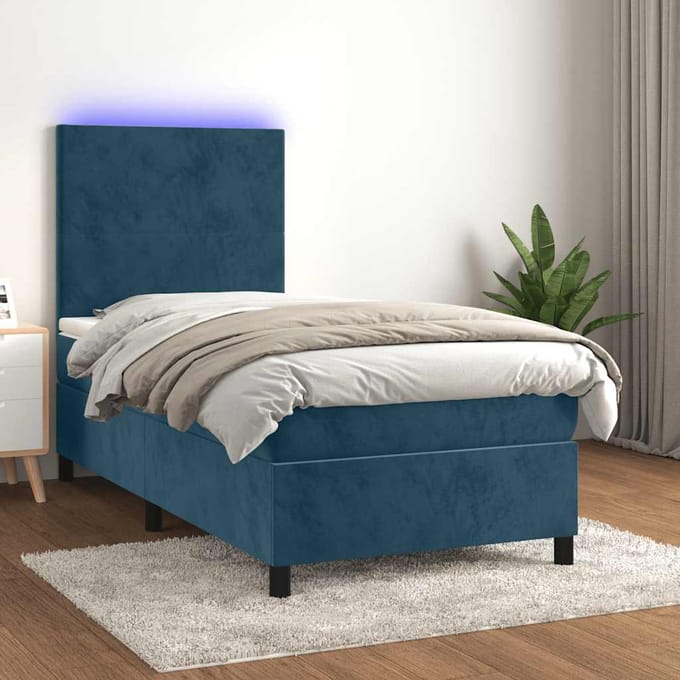 vidaXL - Boxspring - met - matras - en - LED - fluweel - donkerblauw - 80x200 - cm