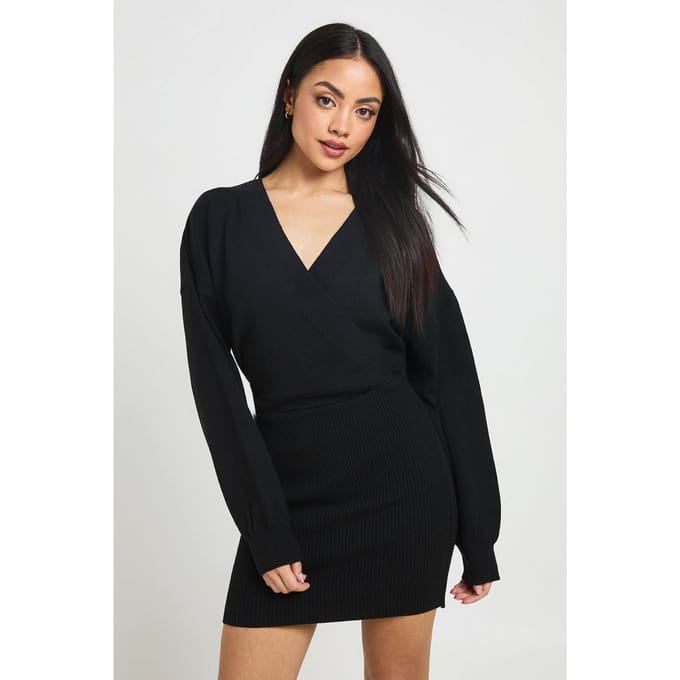 boohoo Dames Overslagjurk Mini | Black | Maat: Large