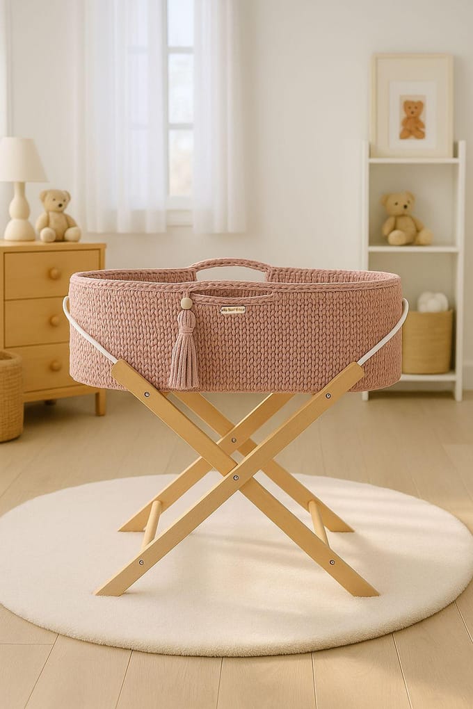 Moses mand BOHO Handgemaakt met standaard - pastelroze