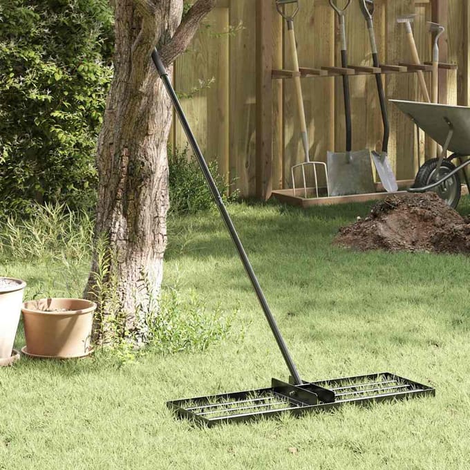 vidaXL - Tuin - Egaliseer - Hark - Zwart - 75 - x - 25 - x - 6 - cm - Gepoedercoat - staal