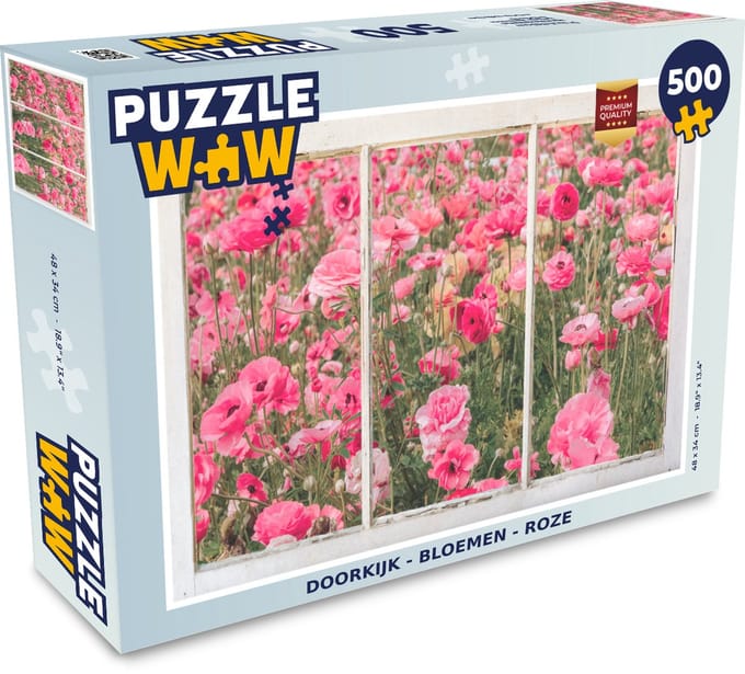 Puzzel Doorkijk - Bloemen - Roze - Legpuzzel - Puzzel 500 stukjes