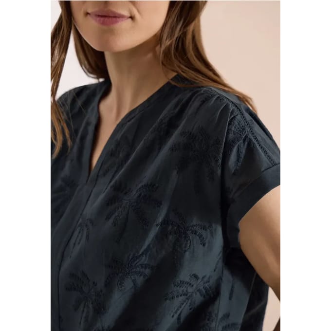 Blouse met hangende schouder en borduursel