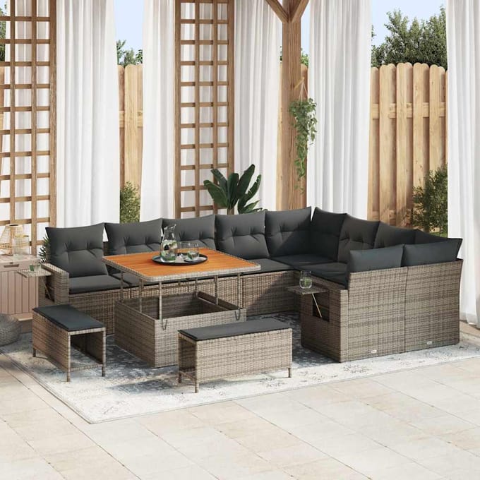 vidaXL - Tuinbank - Set - 12 - st - 11-zits - Grijs - poly - rattan