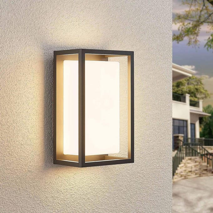Lucande LED buiten wandlamp Ilirian, antraciet, aluminium, 15 cm