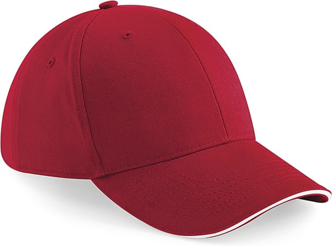 Beechfield Pet - rood met wit - 6 panel baseballcap - volwassenen - katoen
