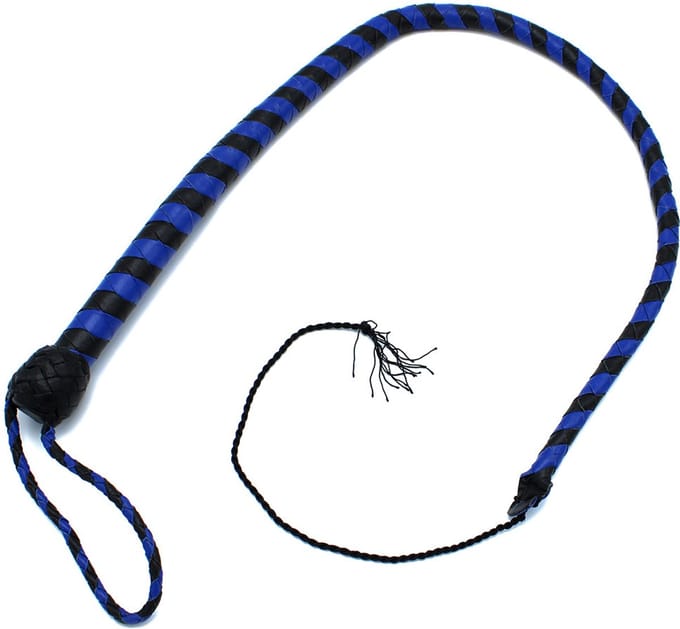 Kiotos - Lederen Single Tail Zweep - Blauw/Zwart - 90 cm
