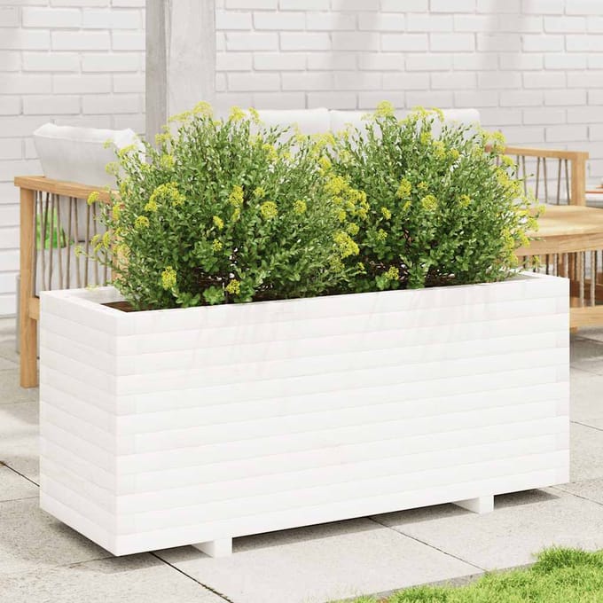 vidaXL - Plantenbak - 110x40x49,5 - cm - massief - grenenhout - wit