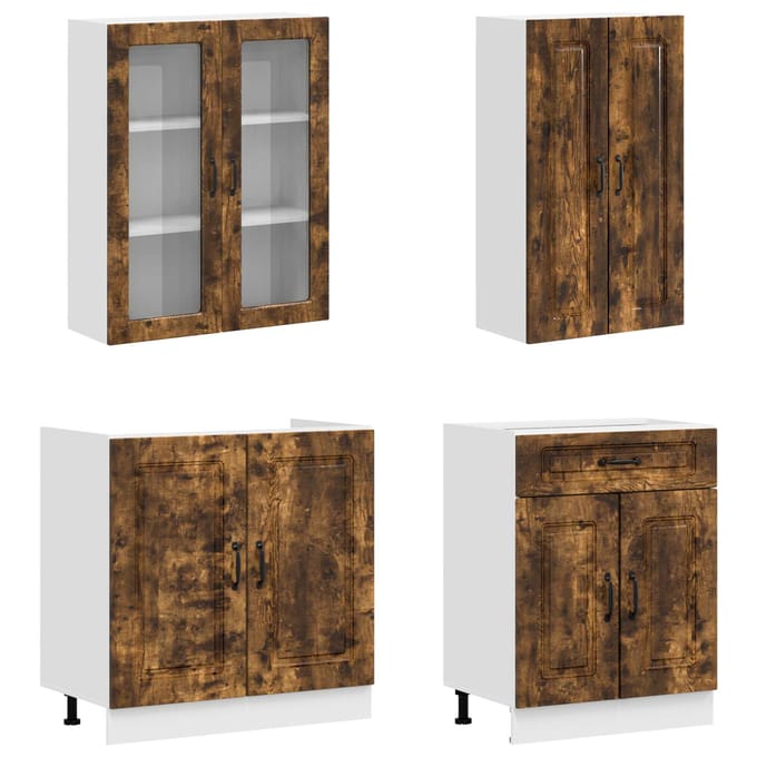 vidaXL - Keukenblok - KALMAR - 4 - st - Gerookt - eiken - Bewerkt - hout