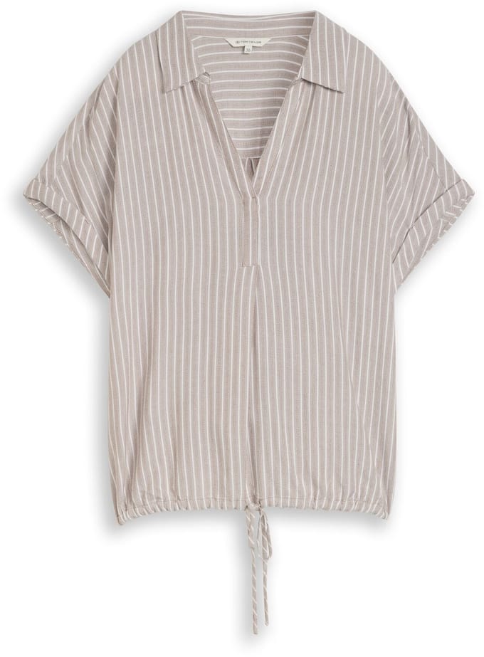 Tom Tailor - Losvallende blouse met streepjespatroon - Maat 36 - taupe grey white stripe