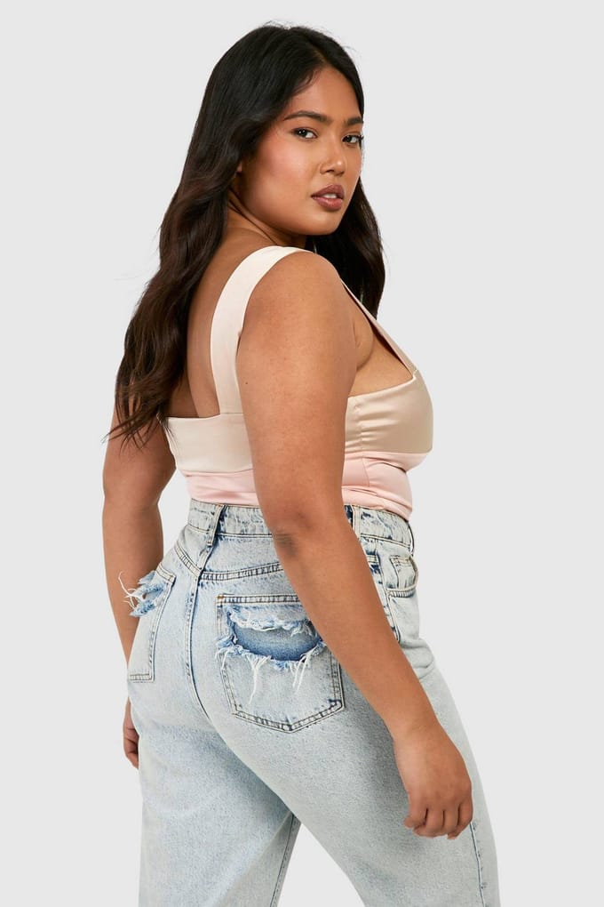 boohoo Dames Plus Cami-top met contrastdetails | Champagne | Maat: 46