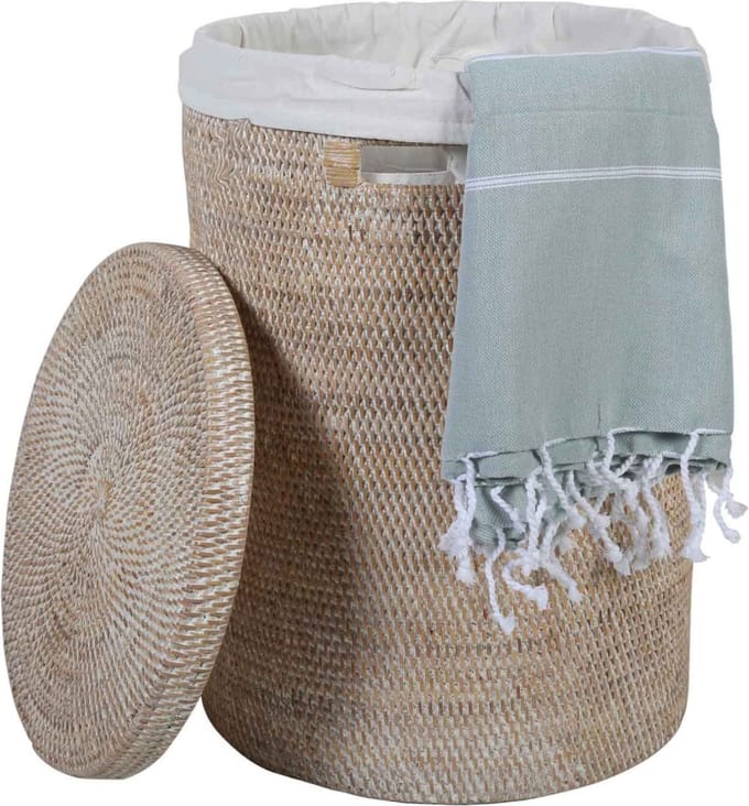 Wasmand met deksel – rotan wasmand – Opbergmand – Rotan White Wash