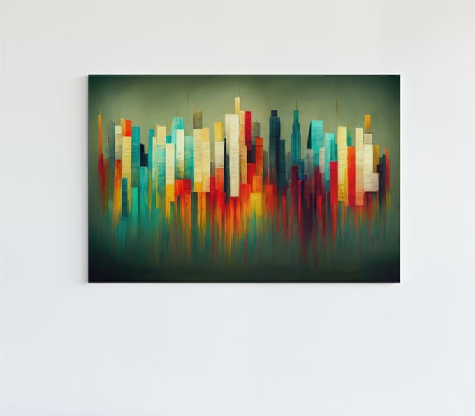 Canvas Schilderij - Abstract Stad - Wanddecoratie - Schilderijen - 120x80x2 cm