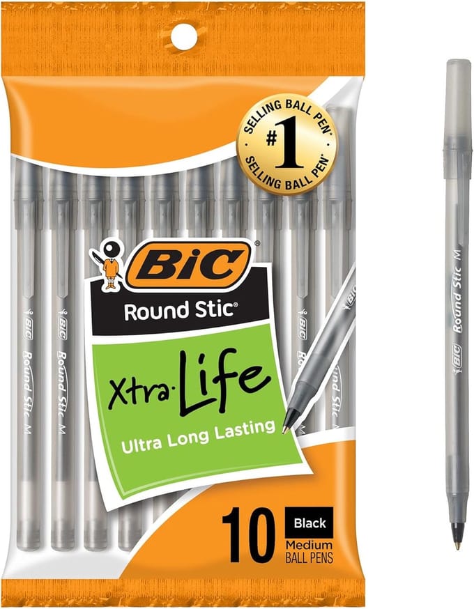 BIC Round Stic Xtra Life Balpennen - 1,0 mm - Zwart - 10 stuks