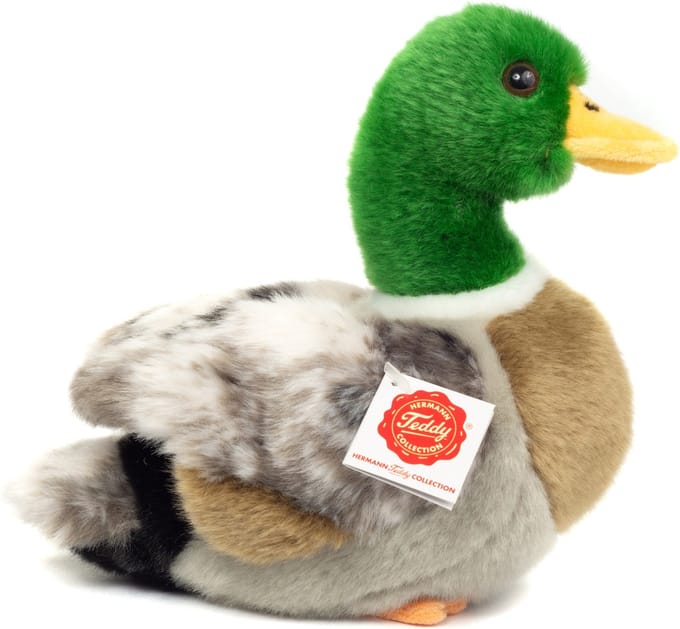 Hermann Teddy Knuffeldier Wilde Eend - zachte pluche stof - premium knuffels - bruin/groen - 24 cm - Eenden/vogels