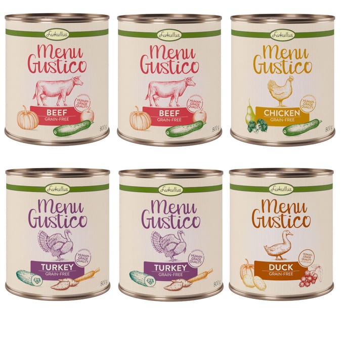 Voordeelpakket Lukullus Menu Gustico 24 x 800 g Hondenvoer - Mix: Kalkoen, Rund, Kip & Eend