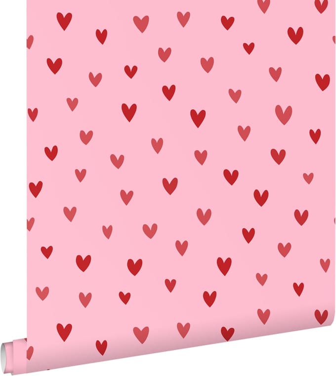 ESTAhome behang hartjes roze en rood - 50 x 900 cm - 131633