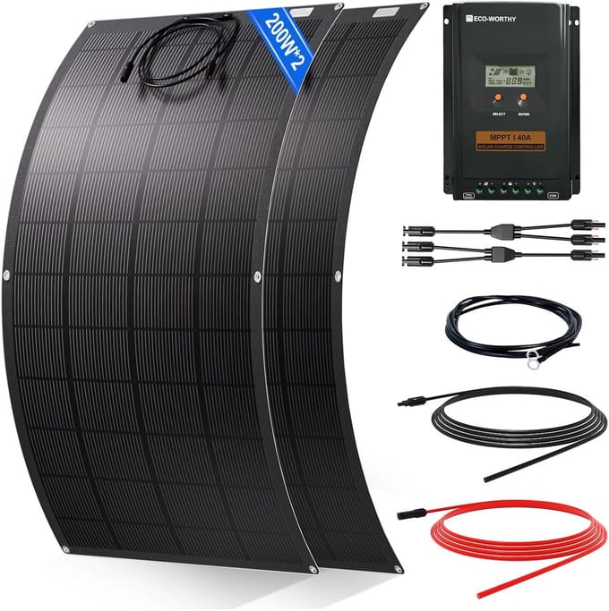 Flexibel Zonnepaneel - Draagbare Energie - Off-Grid Stroom - Hoge Conversie Efficiëntie - 200W Kit - Zwart