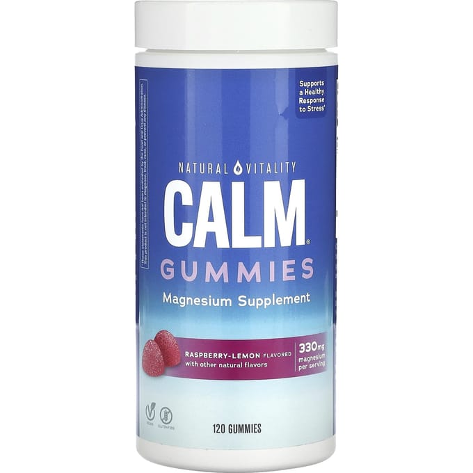 Natural Vitality, CALM, gummies, stresspreventie gummies, framboos-citroen smaak, 120 gummies