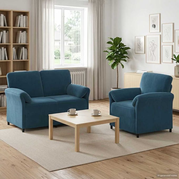 vidaXL - Bankstel - 2 - st - Blauw - Fluweel