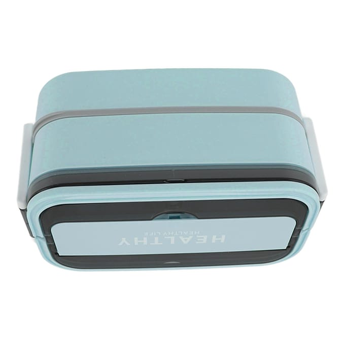 Double Layer Bento Box 316 Stainless Steel Compartment Portable Lunch Box with Cutlery for Work L bleu ciel