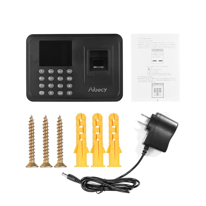 Aibecy Biometrische Vingerafdruk Wachtwoord Aanwezigheidsmachine Meertalig met 2,4 inch LCD-scherm US Plug zwart