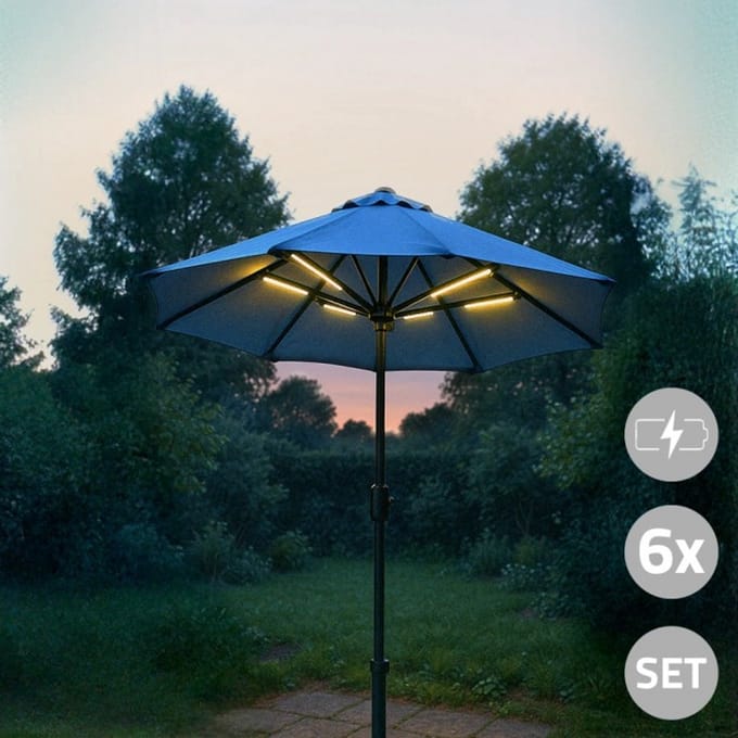 Parasolverlichting led strip set op batterij - 6 led strips - Parasol lamp - Warm wit licht