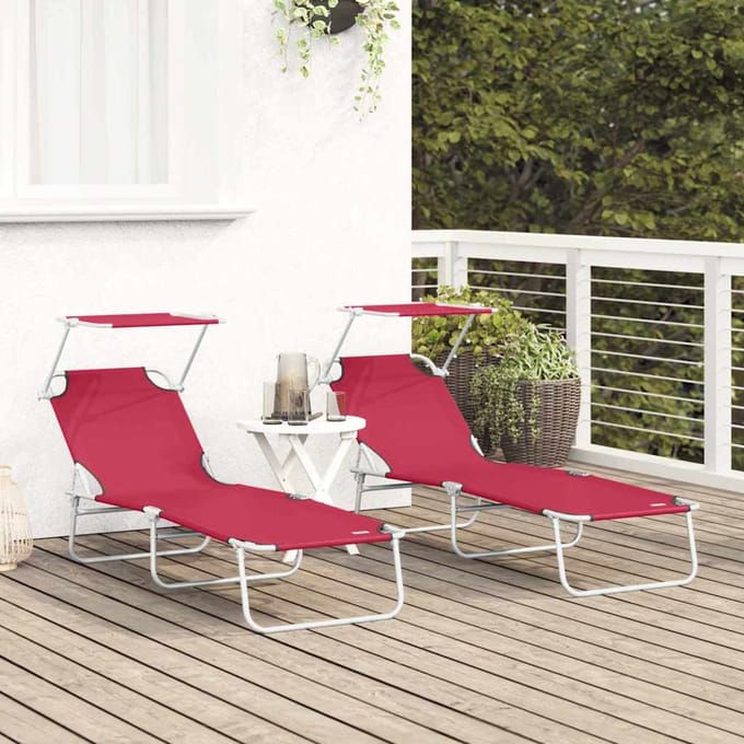 vidaXL Ligstoel 2 pcs Rood 58 x 188 x 77cm Polyester
