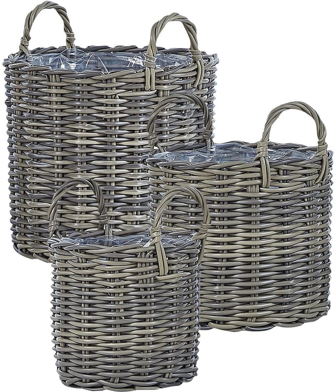 NIKITI - Bloempot set van 3 - Taupe - PE rotan