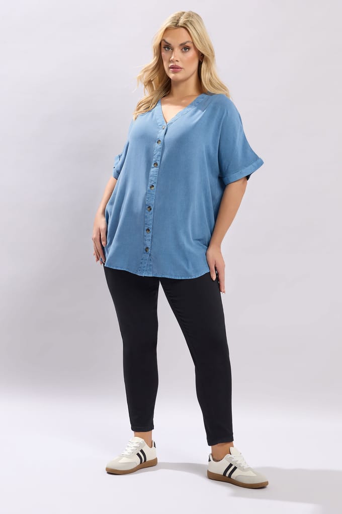 Yours Blauwe Chambray Blouse Met Knoopsluiting Size 42
