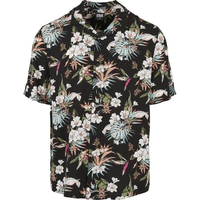 Urban Classics - Viscose AOP Resort Overhemd - 2XL - Zwart