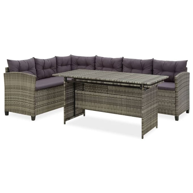 vidaXL - 2-delige - Loungeset - met - kussens - poly - rattan - grijs