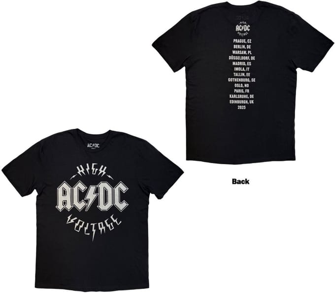 AC/DC - Silver High Voltage EU Tour '25 Heren Tshirt - L - Zwart