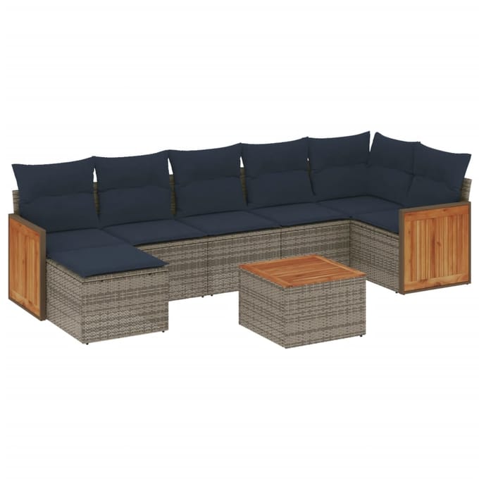 vidaXL - 8-delige - tuinbankset - met - kussens, - grijs - polyrotan