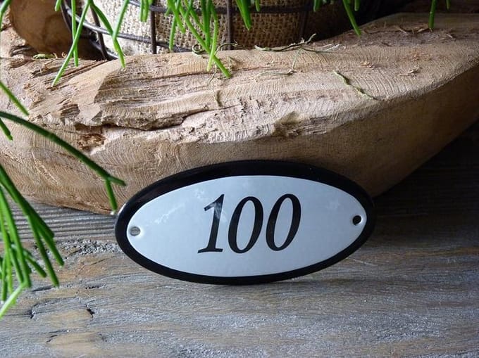 Emaille huisnummer 10x5 wit nr. 100