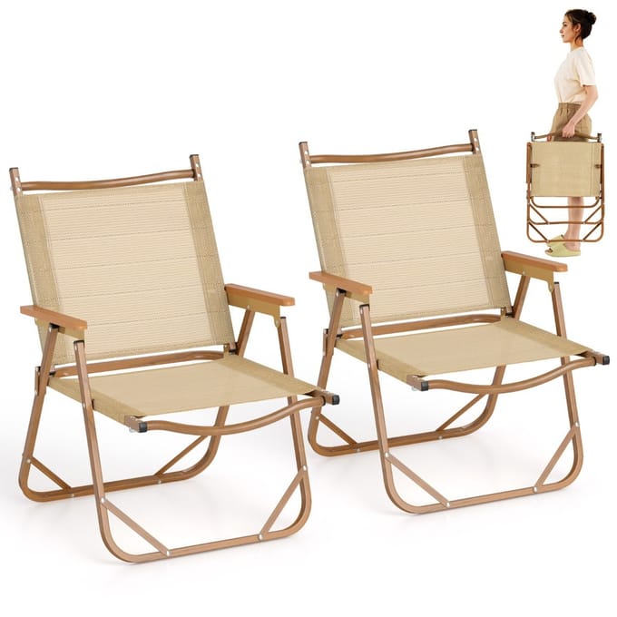 Coast Set van 2 Inklapbare Campingstoelen - Lichtgewicht aluminium frame - Ergonomisch ontwerp - Beige