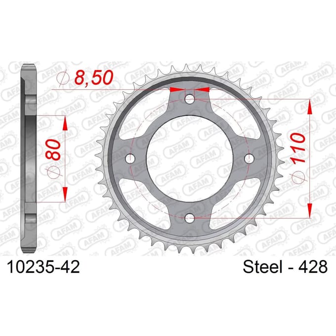 Stalen tandwiel Afam 428 42 dents